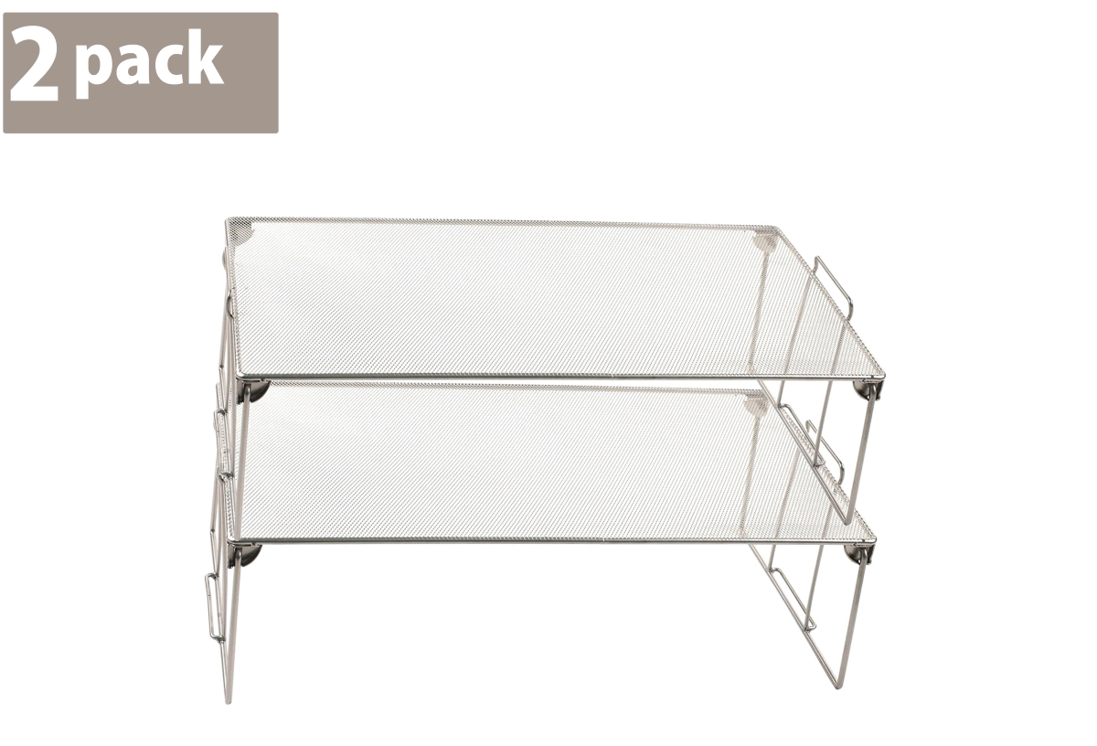 2255vc-2 Stackable Mesh Shelf Storage Rack for Kitchen & Office Wire Organizer, Silver - 4 x 9.5 x 9.5 in. - Pack of 2