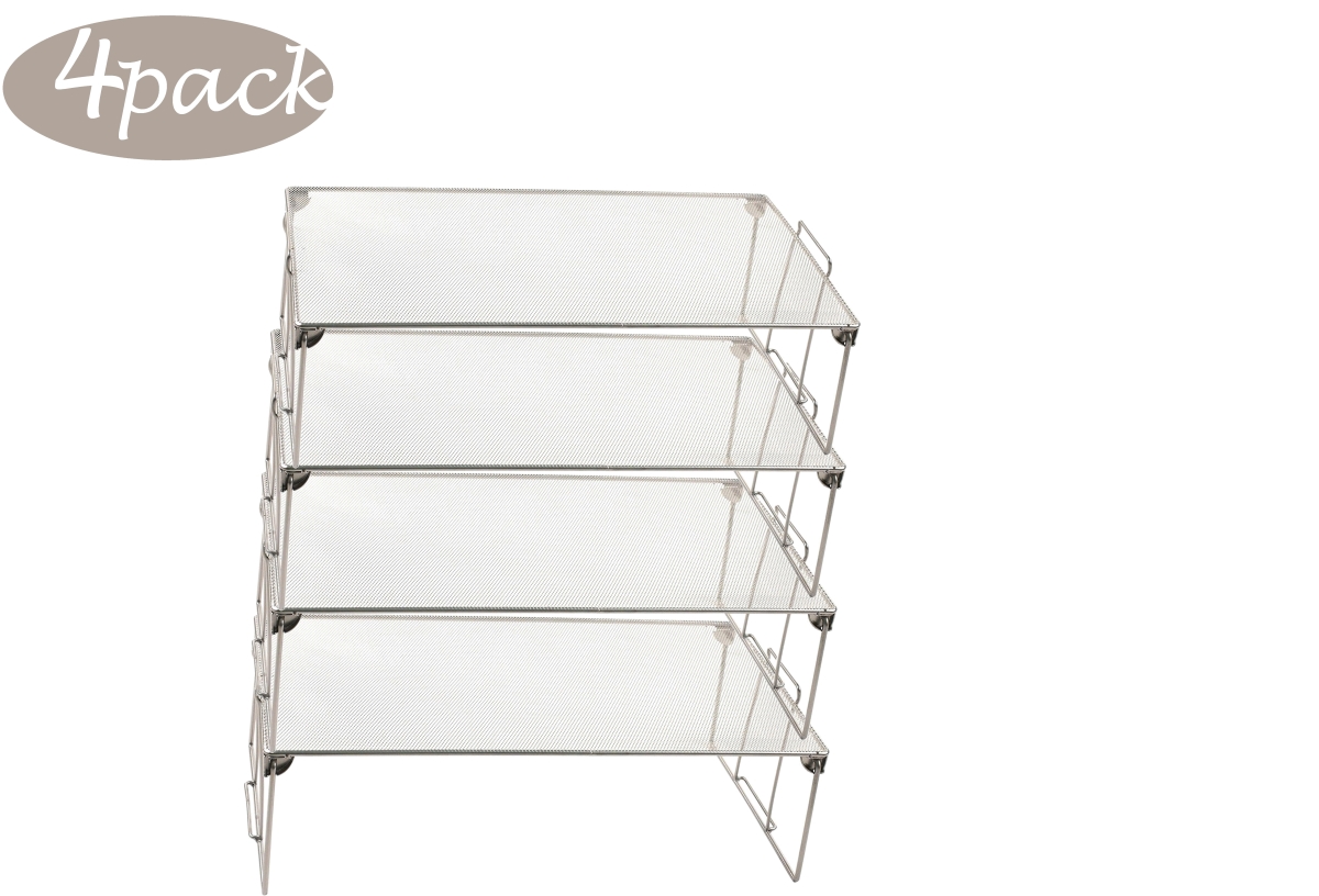 2255vc-4 Stackable Mesh Shelf Storage Rack for Kitchen & Office Wire Organizer, Silver - 4 x 9.5 x 9.5 in. - Pack of 4