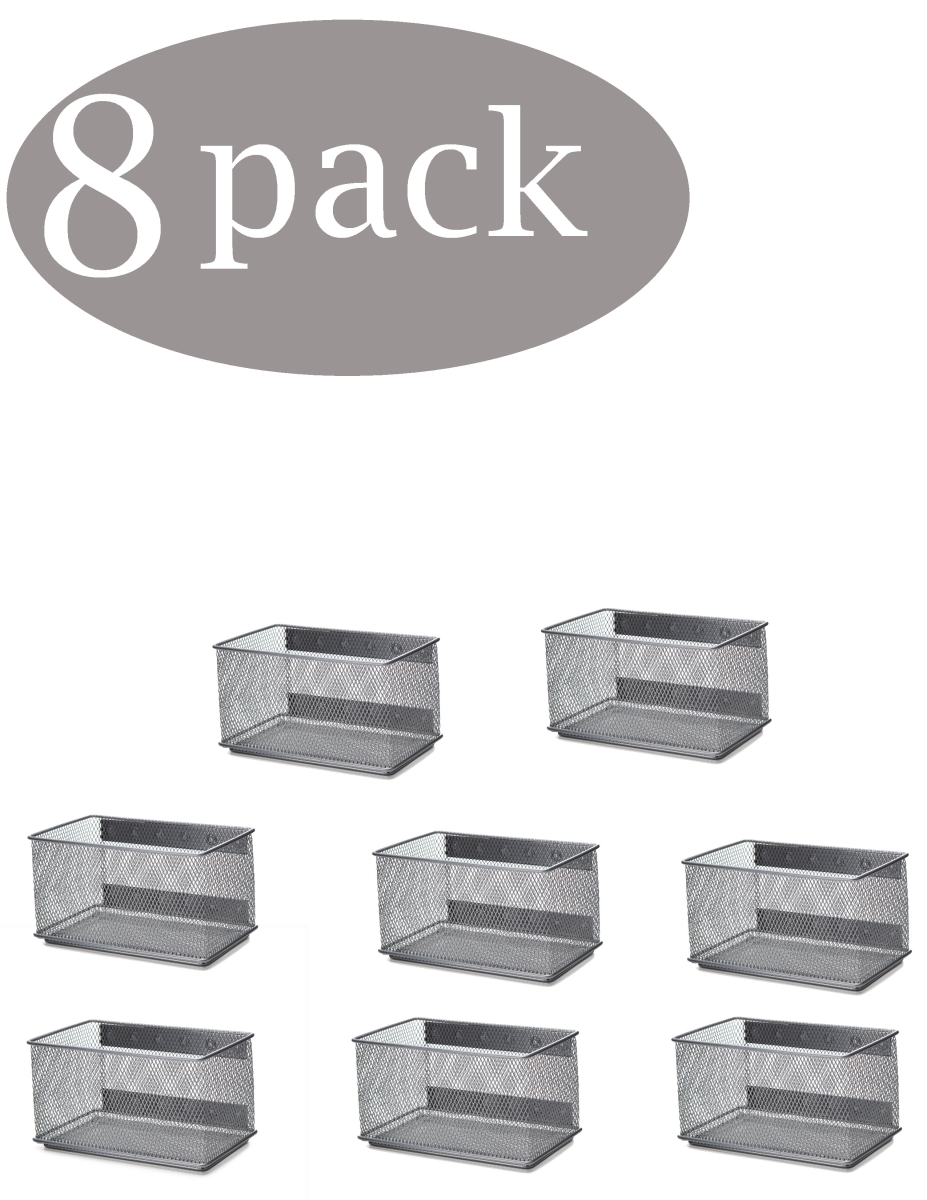 Picture of YBM Home 2457vc-8 Wire Mesh Magnetic Storage Basket with Trash Caddy Office Supply Organizer, Silver - 4.3 x 4.3 x 7.75 in. - Pack of 8