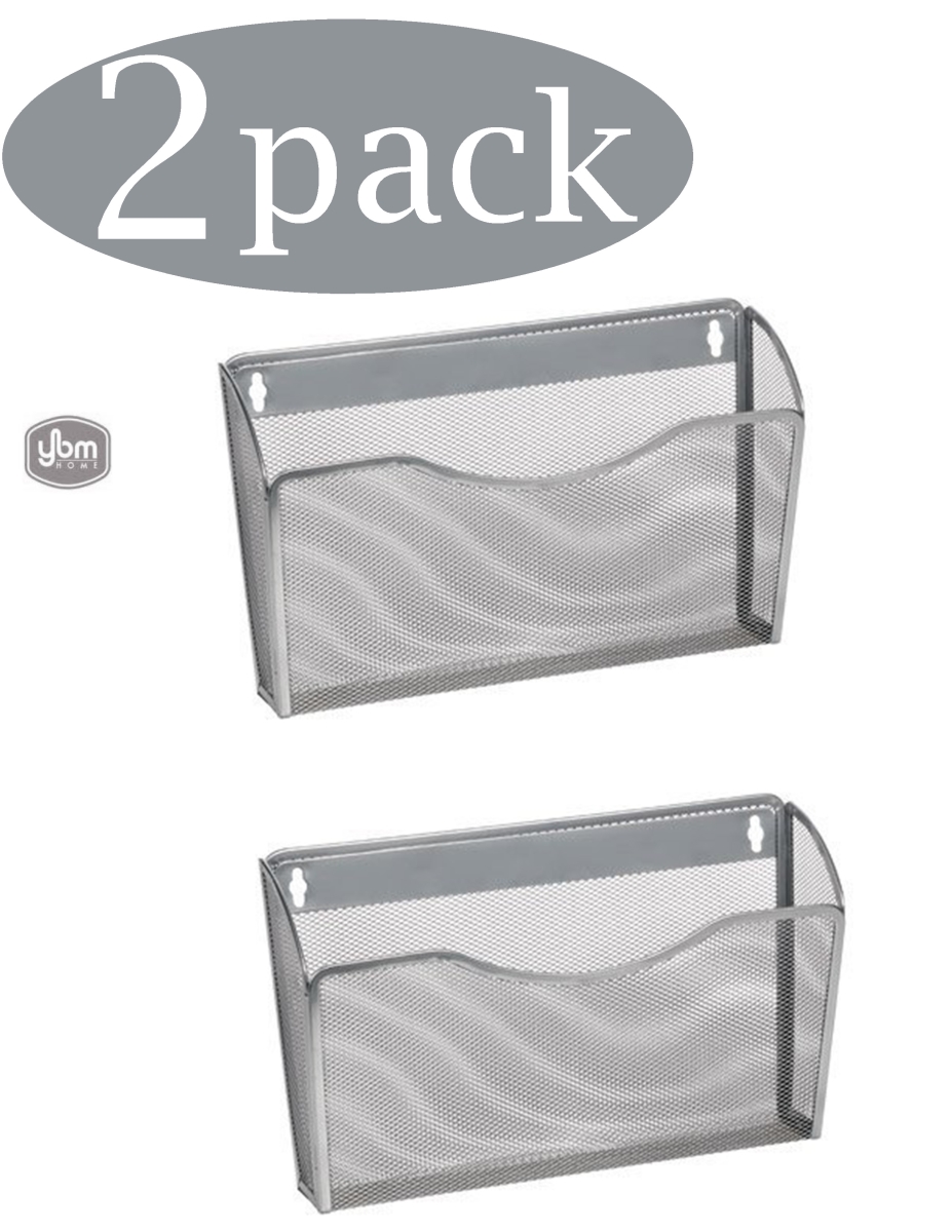 Picture of YBM Home 2446vc-2 Single Pocket Office Mesh Wall Mount Hanging File Holder Organizer&#44; Silver - 8.5 x 3.75 x 13.125 in. - Pack of 2