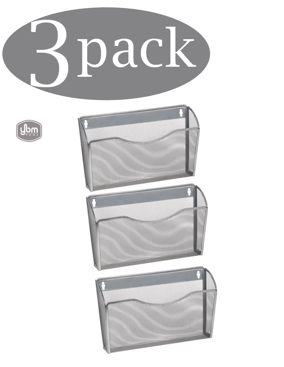 Picture of YBM Home 2446vc-3 Single Pocket Office Mesh Wall Mount Hanging File Holder Organizer&#44; Silver - 8.5 x 3.75 x 13.125 in. - Pack of 3