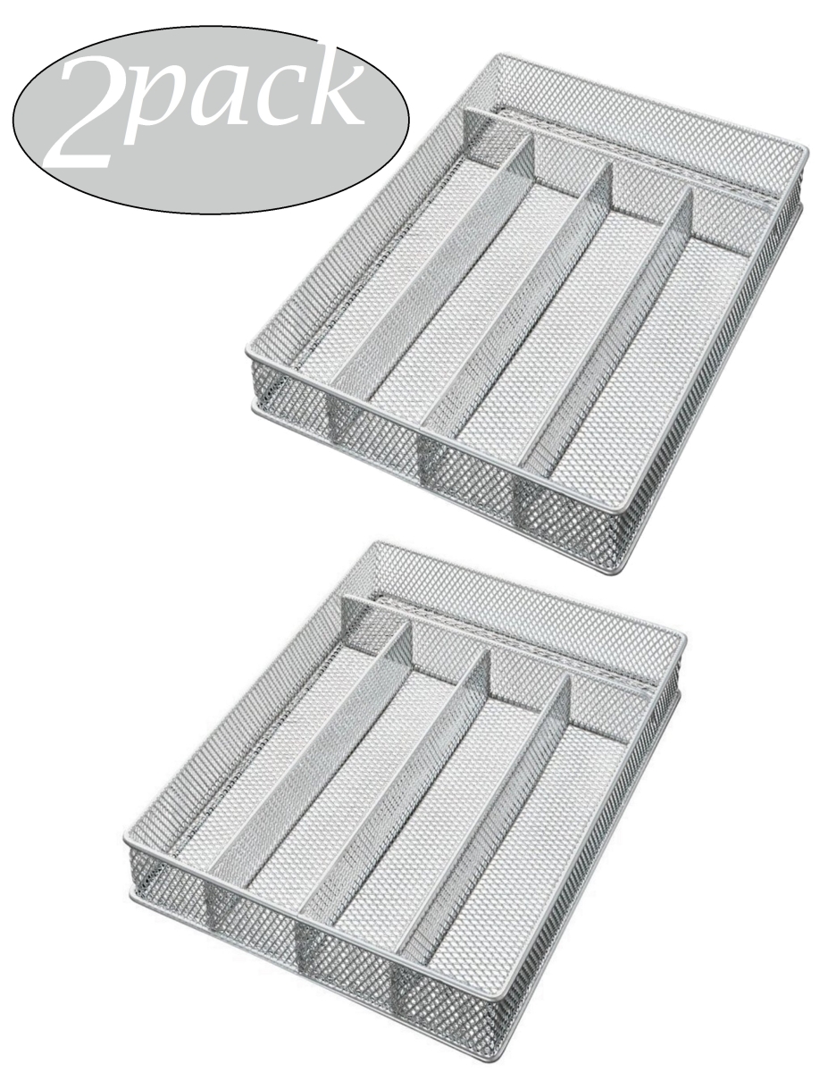 Picture of YBM Home 196vc-2 Mesh 5-Part In-Drawer Cutlery Drawer Kitchen Utensil Flatware Tray, Silver - 2 x 9.25 x 12.5 in. - Pack of 2