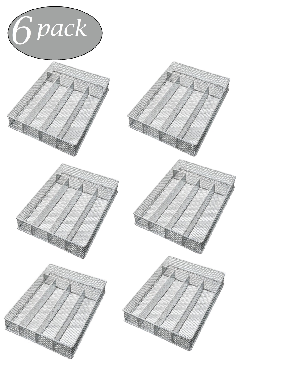 Picture of YBM Home 196vc-6 Mesh 5-Part In-Drawer Cutlery Kitchen Utensil Flatware Tray&#44; Silver - 2 x 9.25 x 12.5 in. - Pack of 6