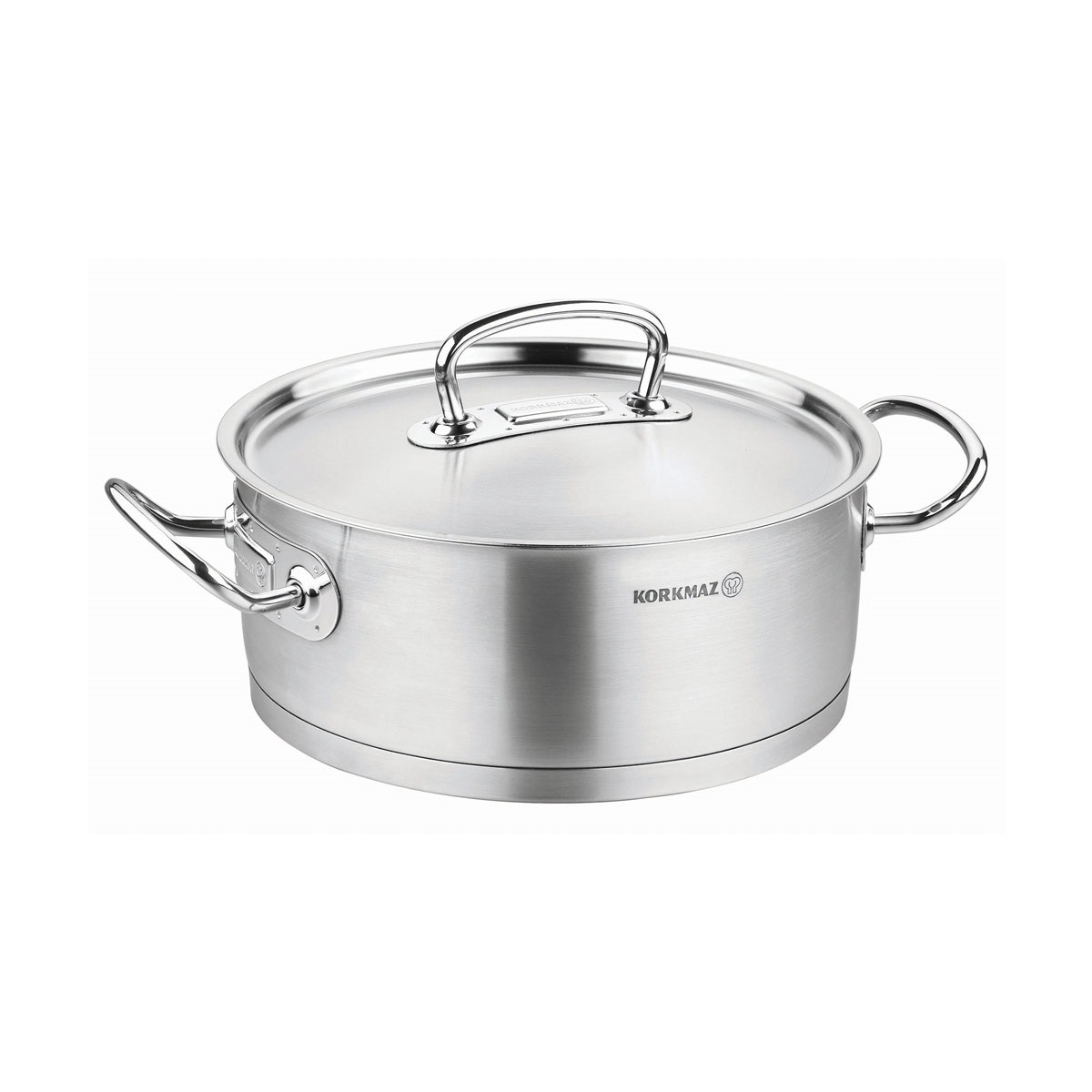 Picture of YBM Home a1170 9.4 in. Dia. x 3.9 in. Korkmaz Proline Stainless Steel Low Casserole Stockpot with Lid & Handles&#44; Silver