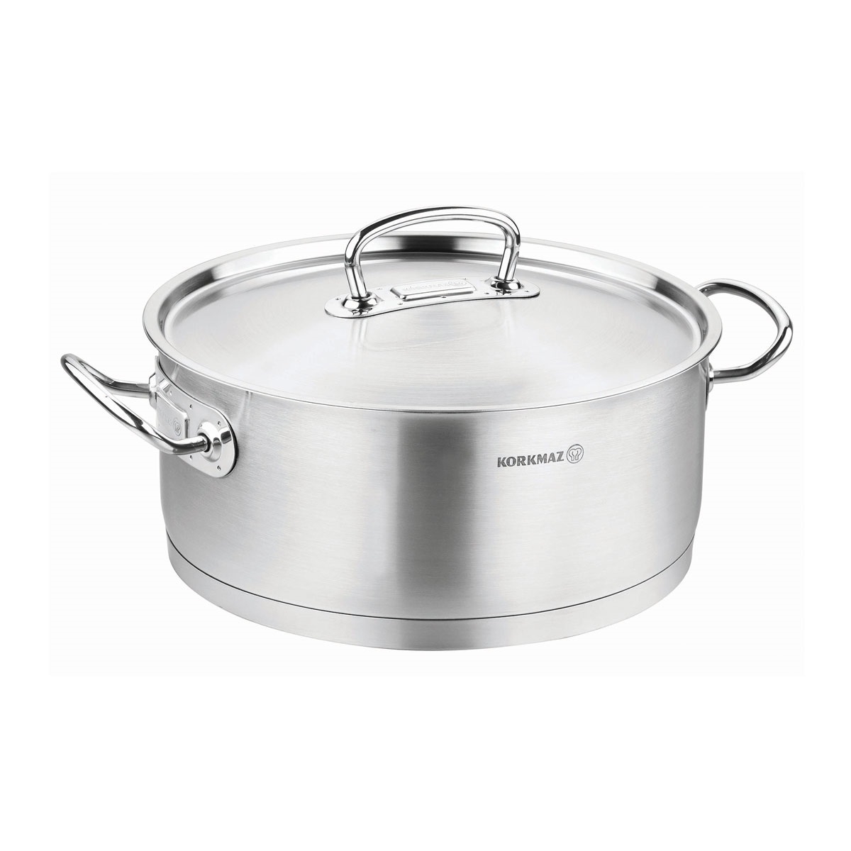 Picture of YBM Home a1171 9.4 in. Dia. x 3.9 in. Korkmaz Proline Stainless Steel Low Casserole Stockpot with Lid & Handles&#44; Silver