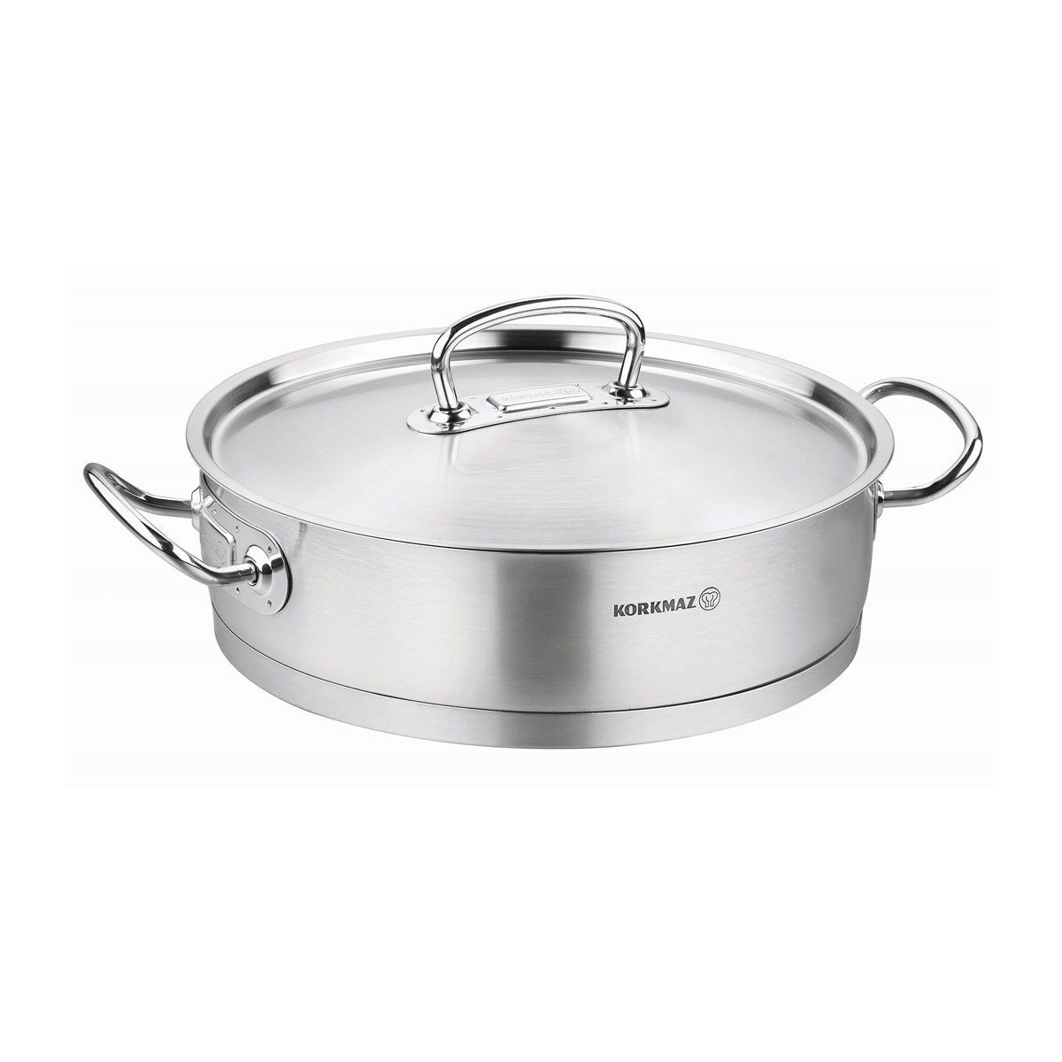 Picture of YBM Home a1173 9.4 in. Dia. x 3.9 in. Korkmaz Proline Stainless Steel Low Casserole Stockpot with Lid & Handles&#44; Silver
