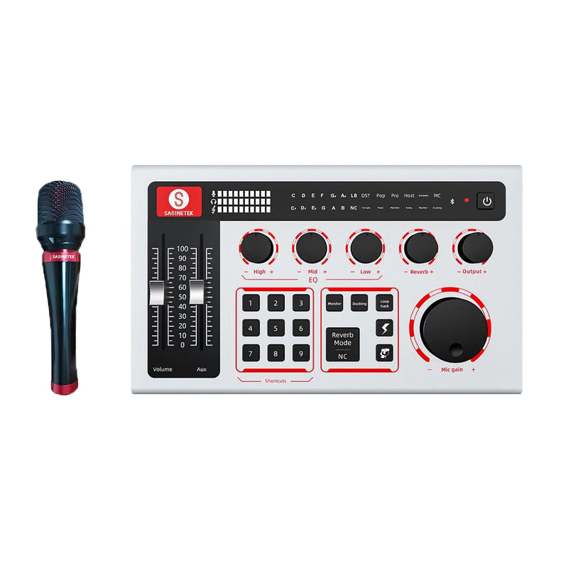 P100GY-PM01BK SabineCast Bluetooth Mixer Sound Card Mixing Console with Wired Microphone