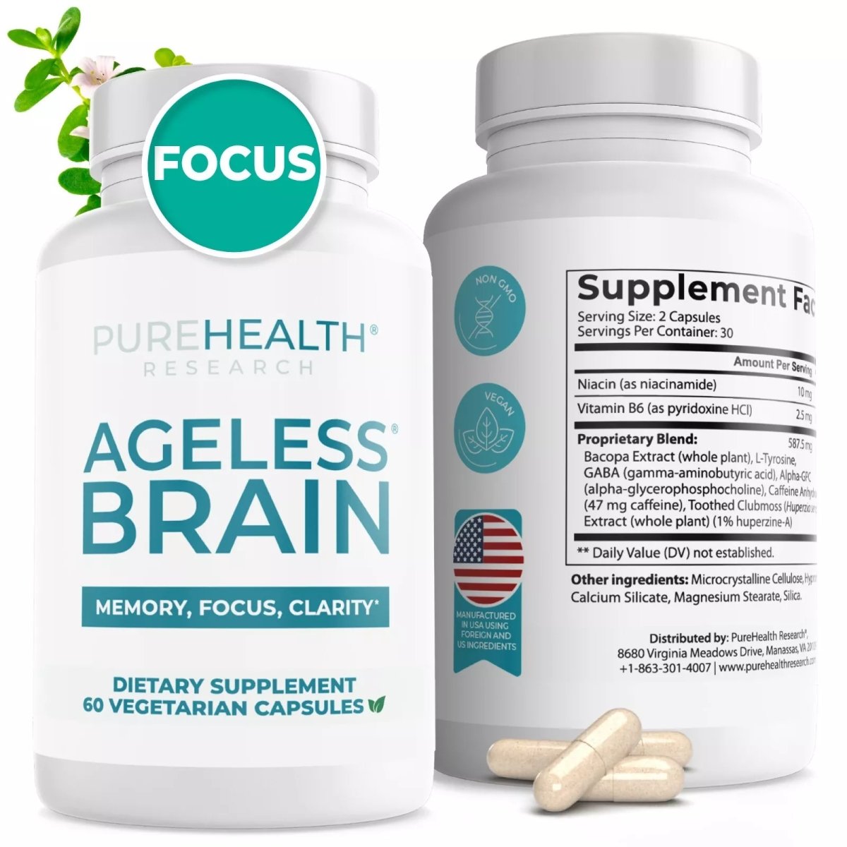 YMK18 Ageless Brain Supplements, Nootropic for Memory & Focus by PureHealth Research -  Supreme Fauna