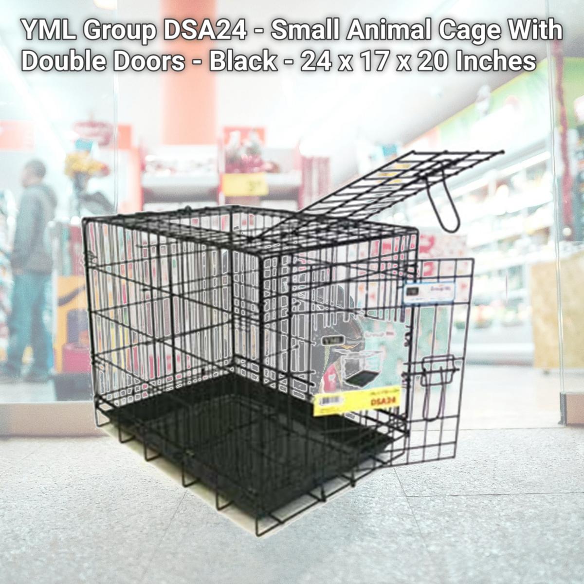 Picture of YML Group DSA24 - Small Animal Cage With Double Doors - Black - 24 x 17 x 20 Inches