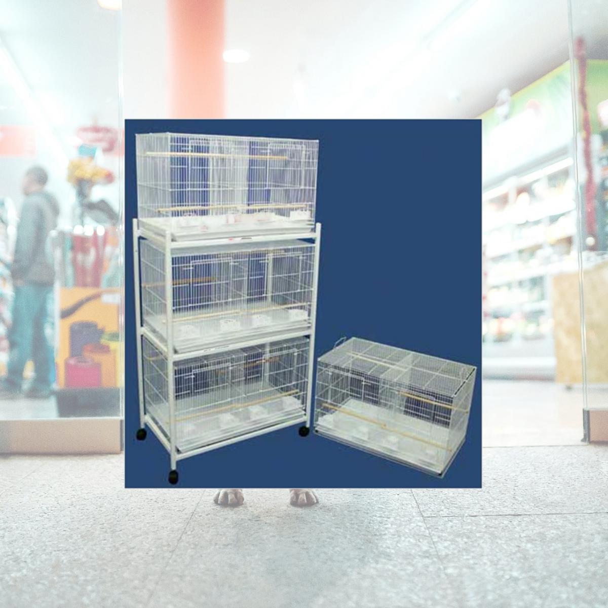 Picture of YML 4x2464WHT and 1x4164WHT Lot of 4 Medium Breeding Cages with Divider and One 3 Tie Stand in White