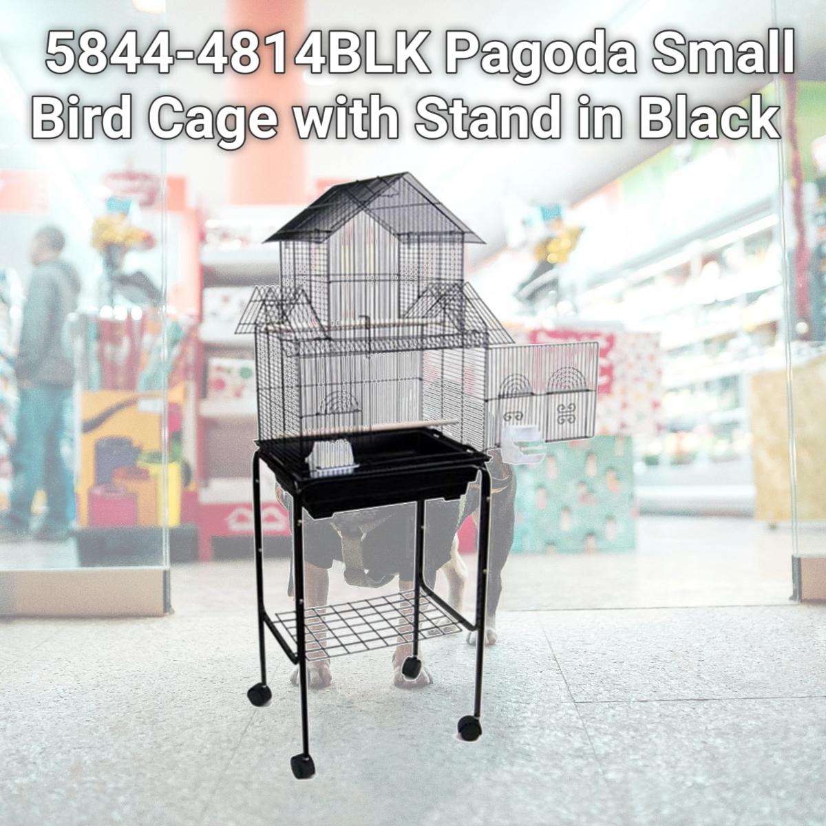 Picture of YML 5844-4814BLK Pagoda Small Bird Cage with Stand in Black
