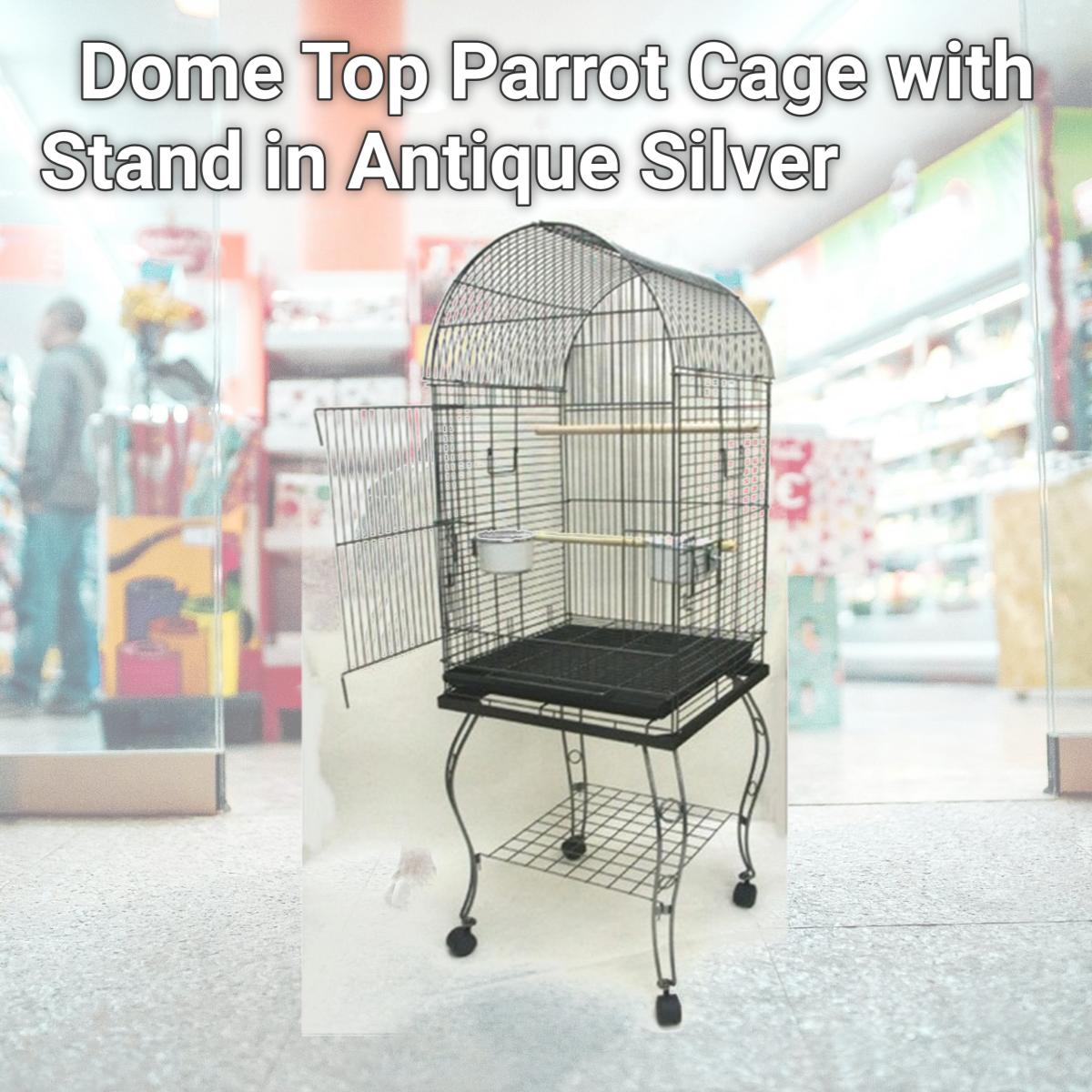 Picture of YML 600AAS Dome Top Parrot Cage with Stand in Antique Silver