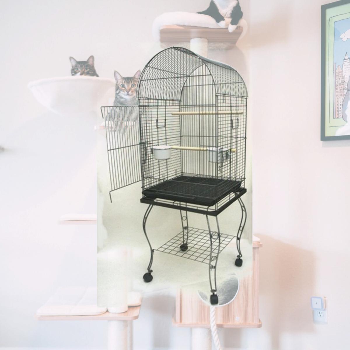 Picture of YML 600AAS Dome Top Parrot Cage with Stand in Antique Silver