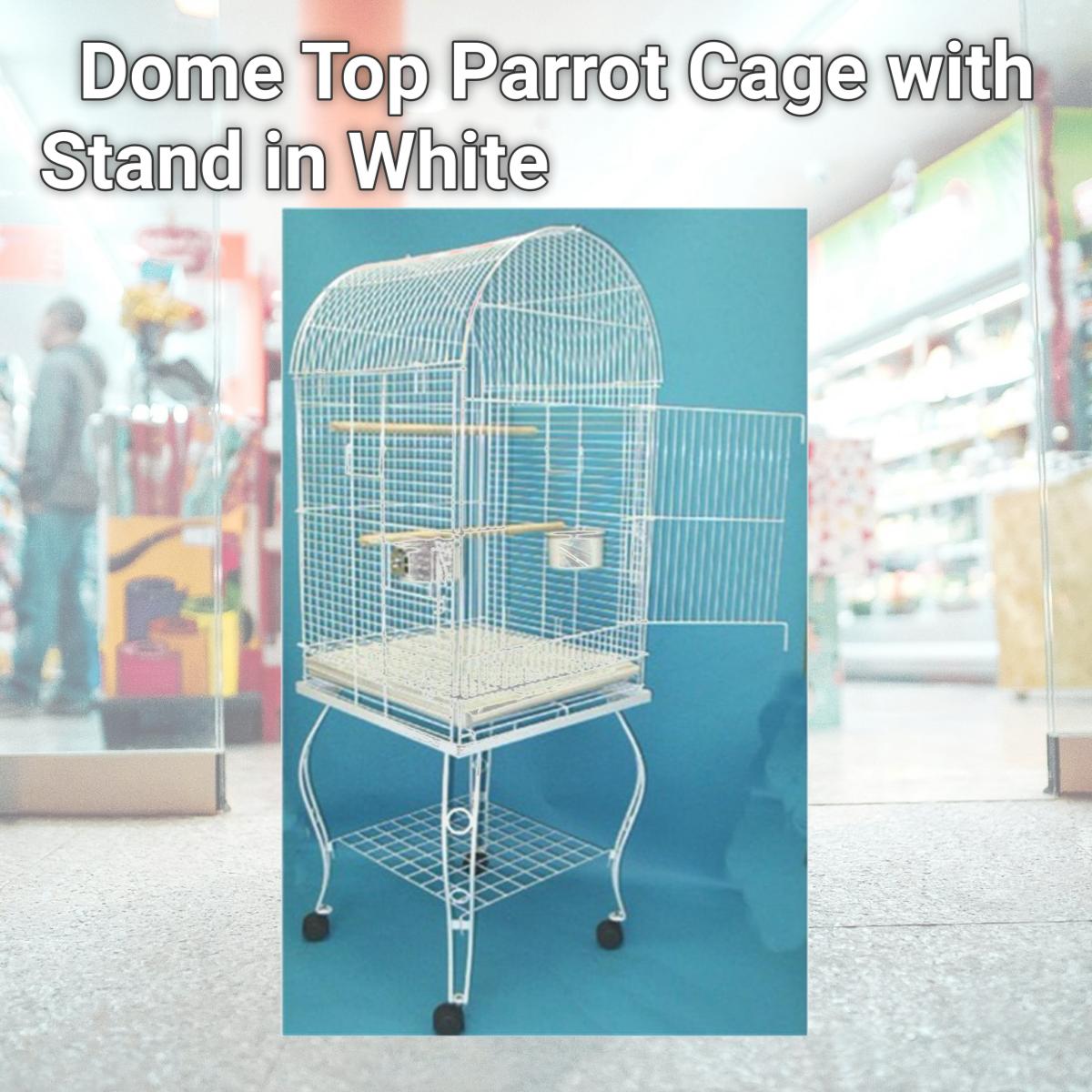 Picture of YML 600AWHT Dome Top Parrot Cage with Stand in White