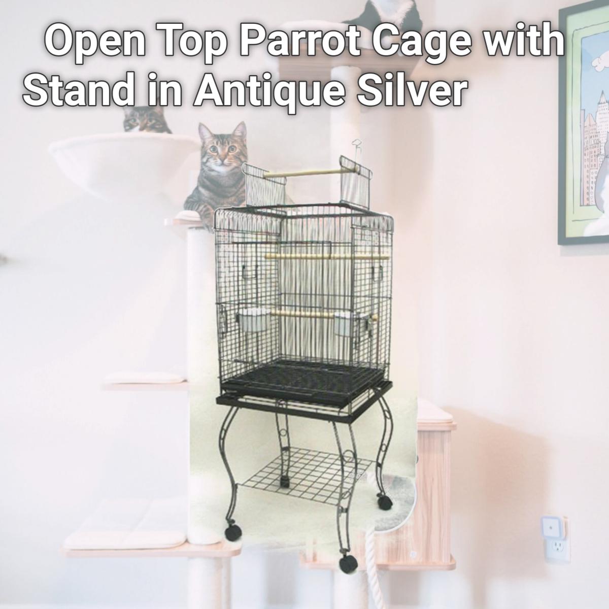 Picture of YML 600HAS Open Top Parrot Cage with Stand in Antique Silver
