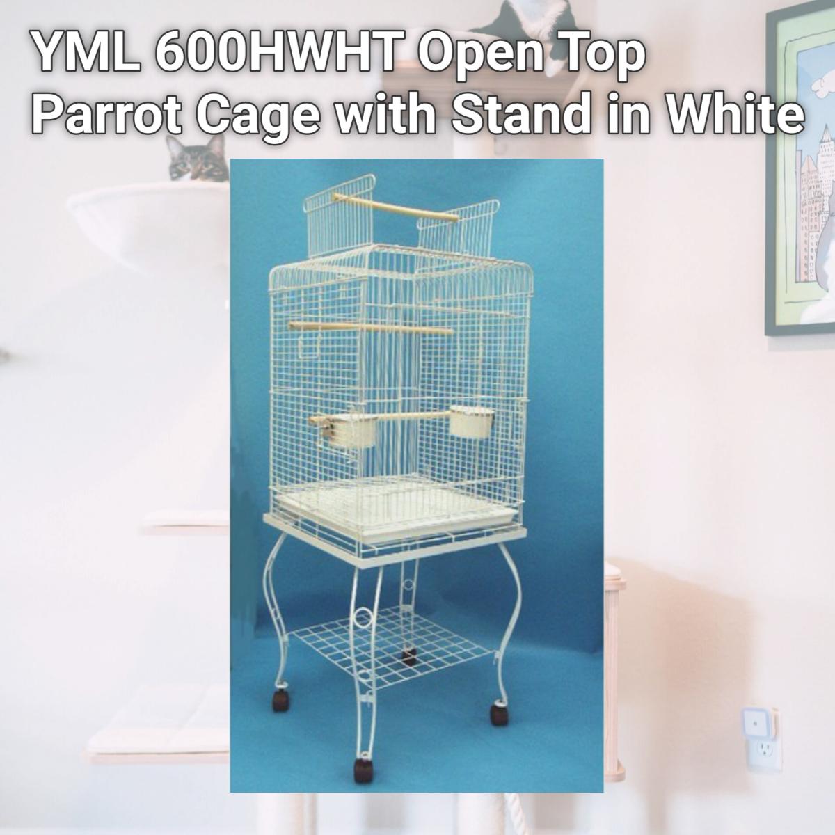 Picture of YML 600HWHT Open Top Parrot Cage with Stand in White