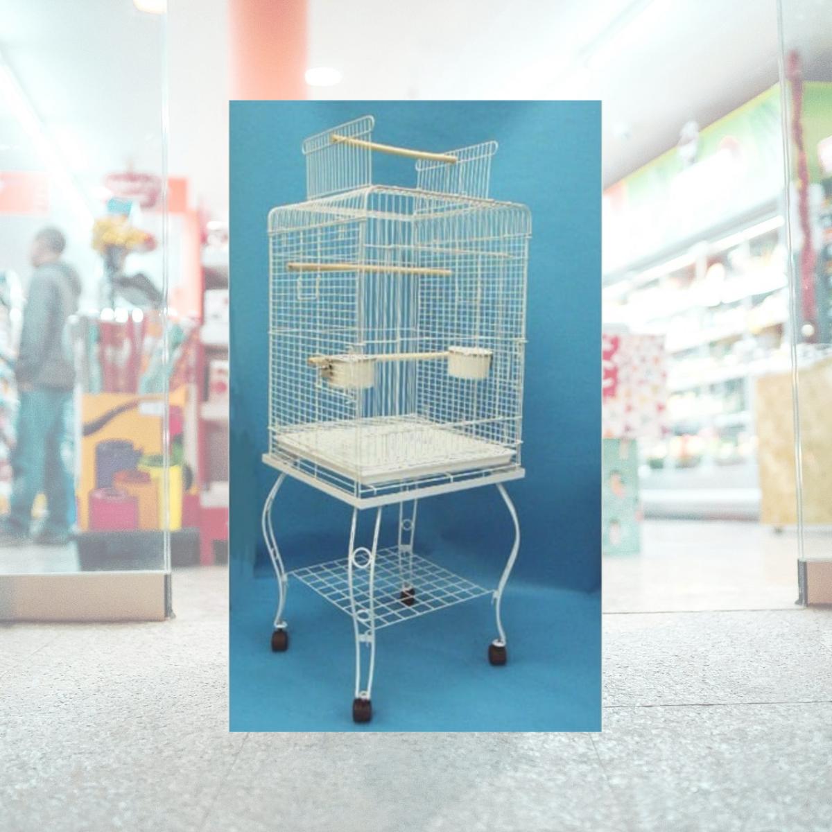 Picture of YML 600HWHT Open Top Parrot Cage with Stand in White