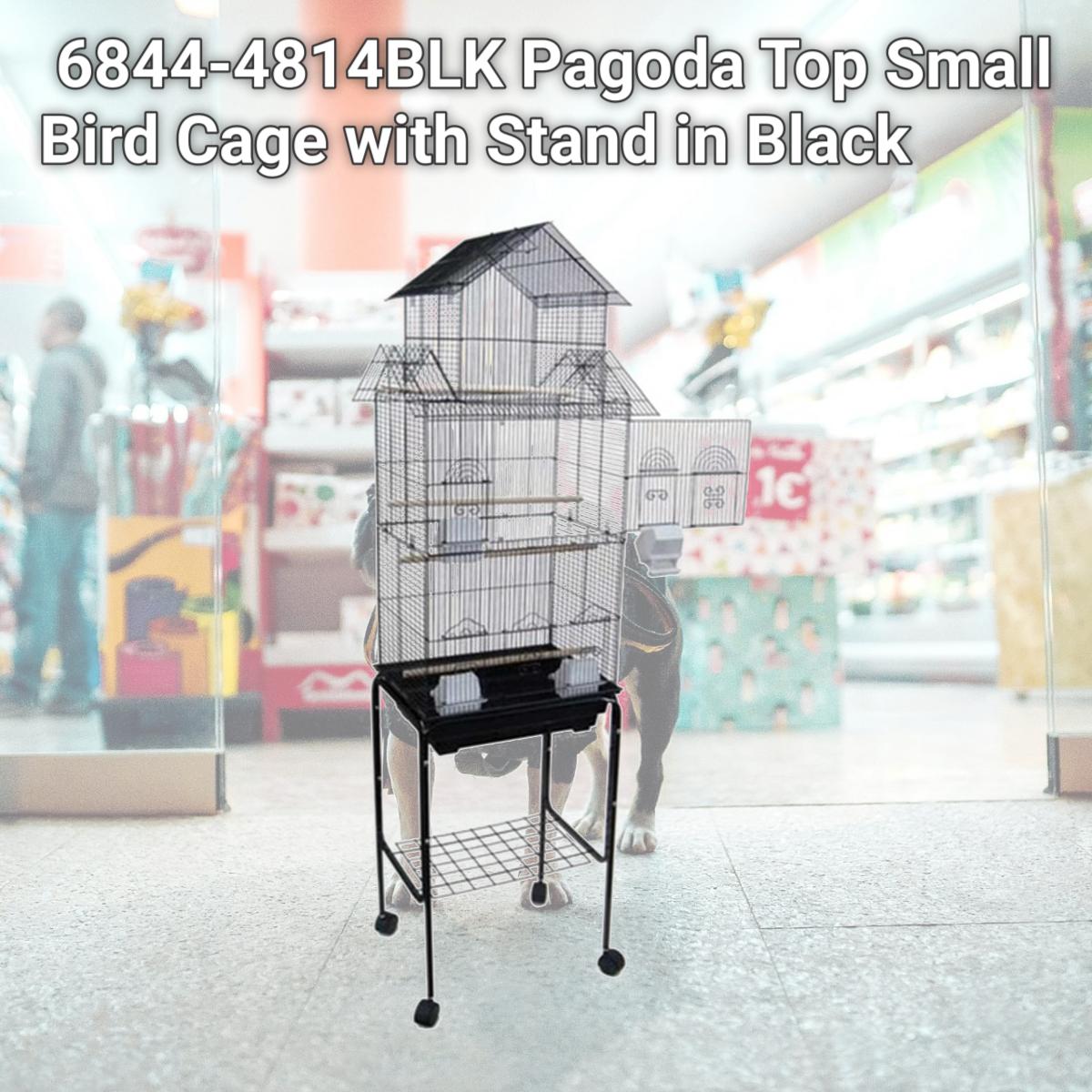 Picture of YML 6844-4814BLK Pagoda Top Small Bird Cage with Stand in Black
