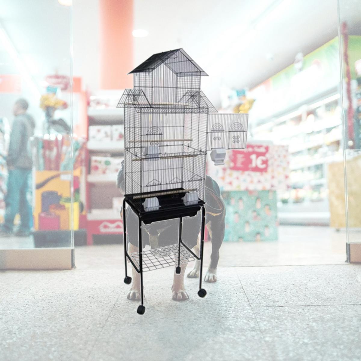 Picture of YML 6844-4814BLK Pagoda Top Small Bird Cage with Stand in Black