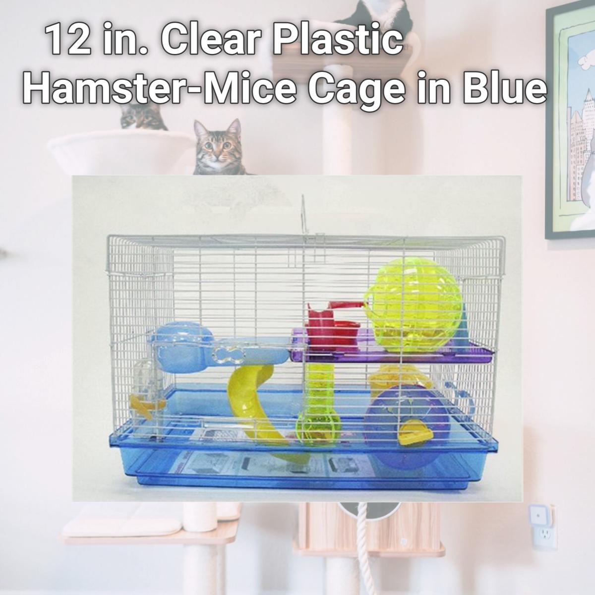 Picture of YML H1812BL 12 in. Clear Plastic Hamster-Mice Cage in Blue