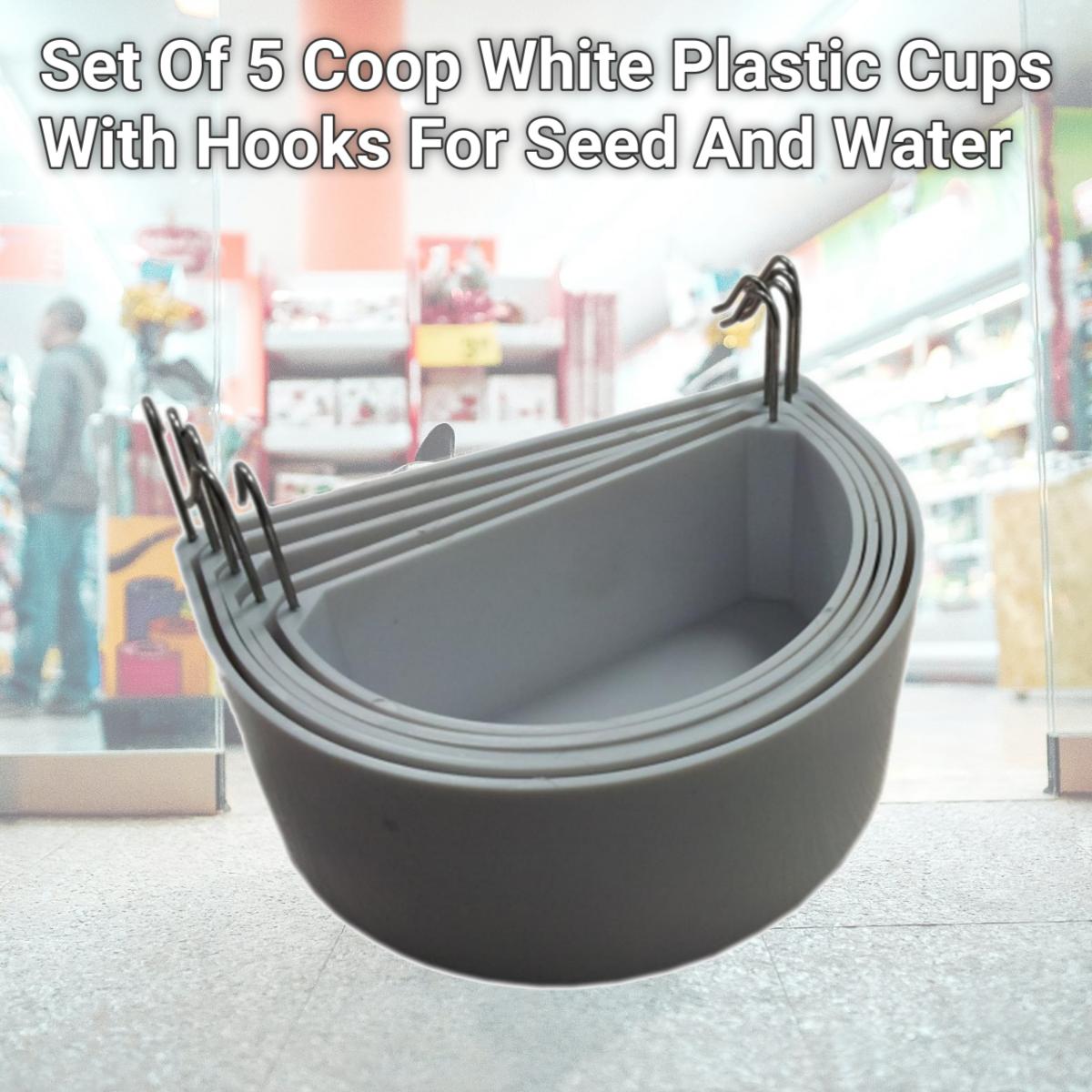 Picture of YML C8050 Set Of 5 Coop White Plastic Cups With Hooks For Seed And Water