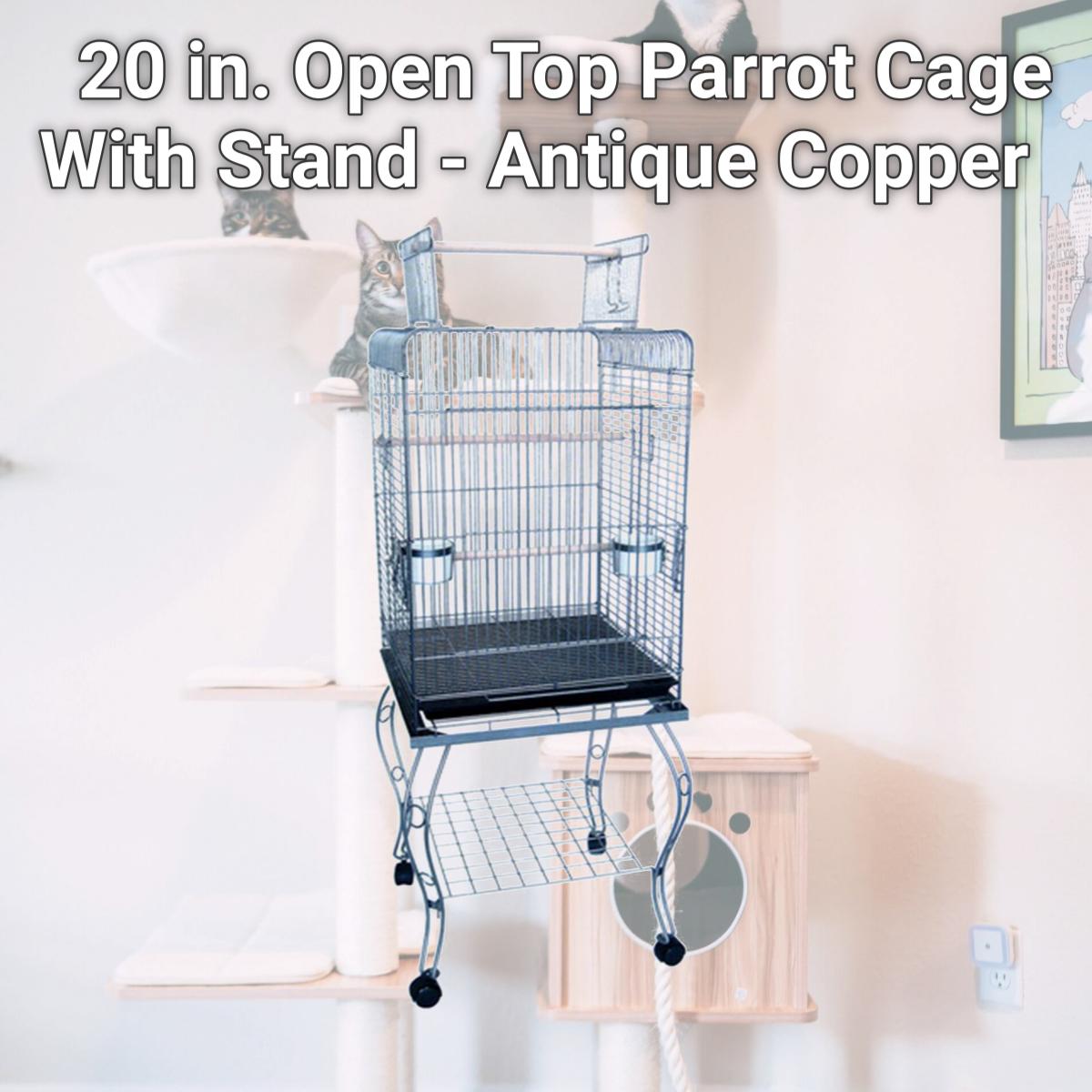 Picture of YML 600HCP 20 in. Open Top Parrot Cage With Stand - Antique Copper