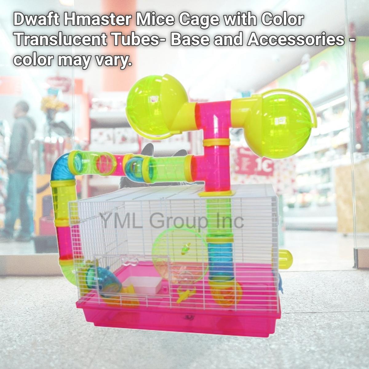 Picture of YML H1812B-PK Dwaft Hmaster Mice Cage with Color Translucent Tubes- Base and Accessories - color may vary.