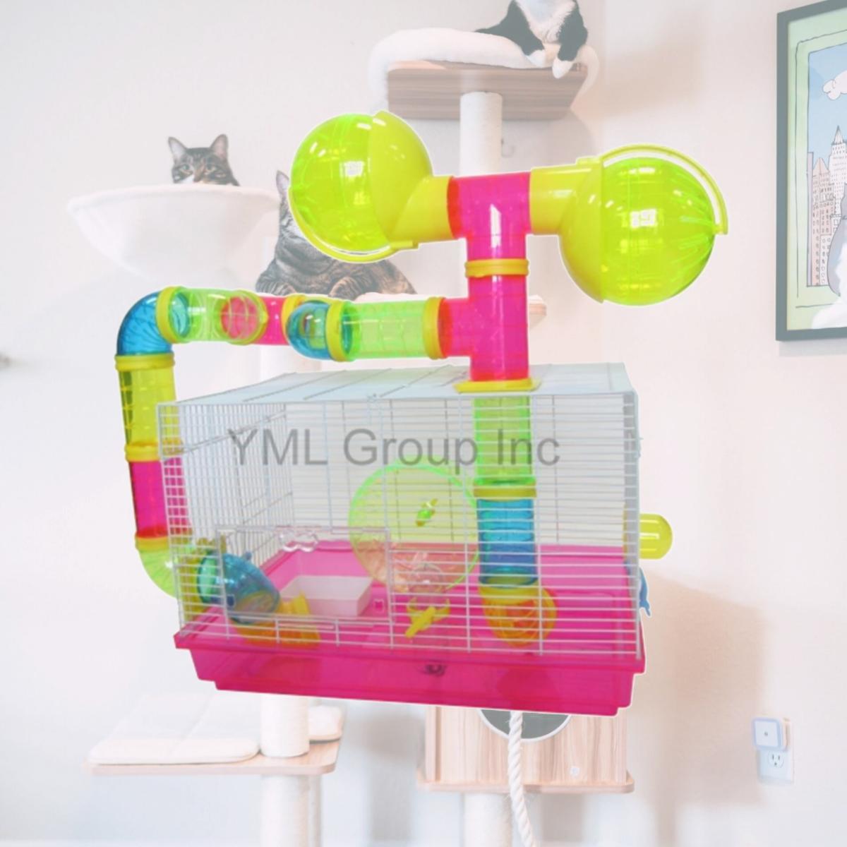 Picture of YML H1812B-PK Dwaft Hmaster Mice Cage with Color Translucent Tubes- Base and Accessories - color may vary.