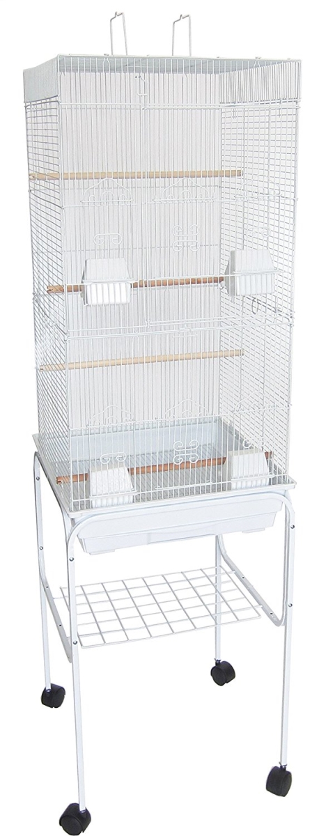 Picture of YML 6924-4814WHT 0.37 in. Bar Spacing Tall Flat Top Bird Cage with Stand, White - 18 x 18 in. - Small