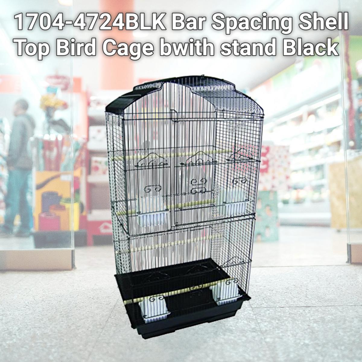 Picture of YML 1704-4724BLK Bar Spacing Shell Top Bird Cage bwith stand, Black