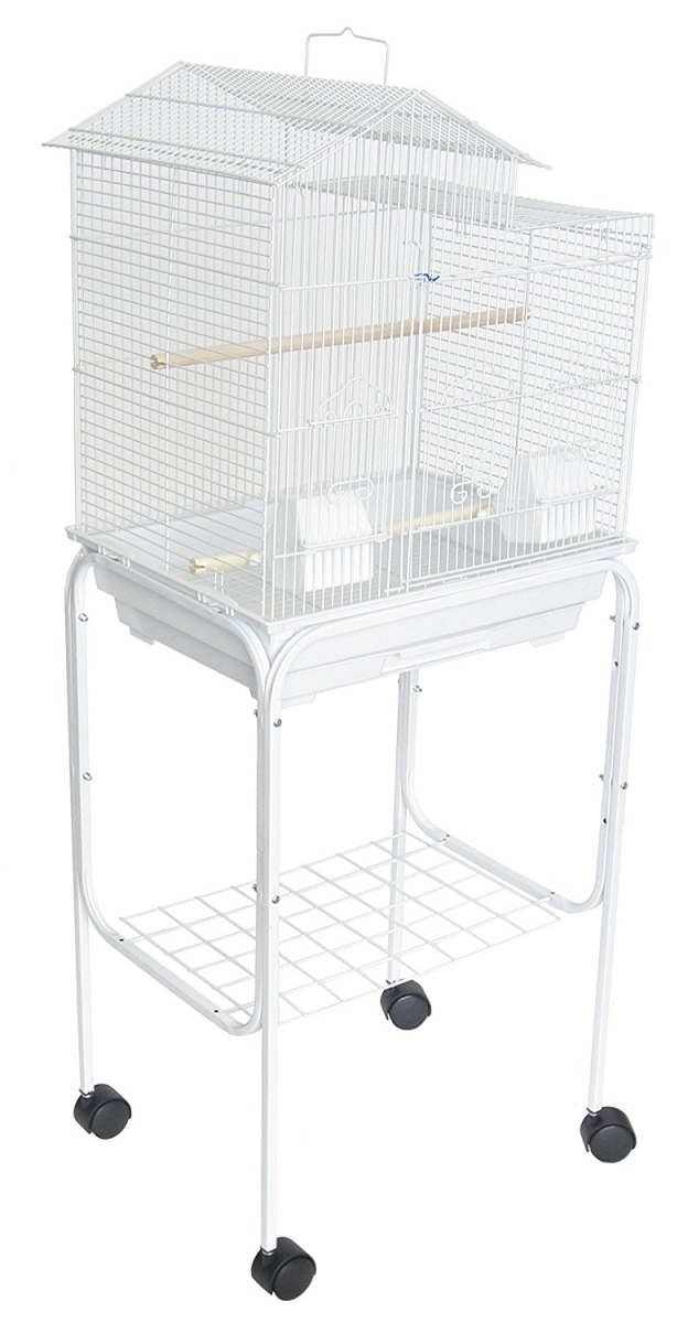 Picture of YML 1704-4724WHT Bar Spacing Shell Top Bird Cage with stand, White