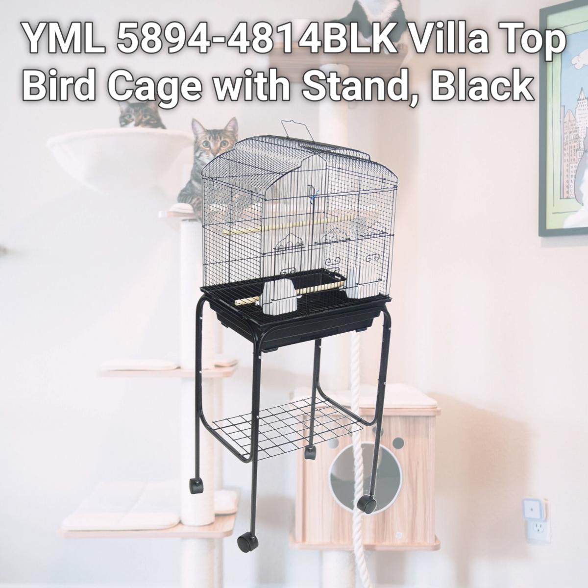 Picture of YML 5894-4814BLK Villa Top Bird Cage with Stand, Black