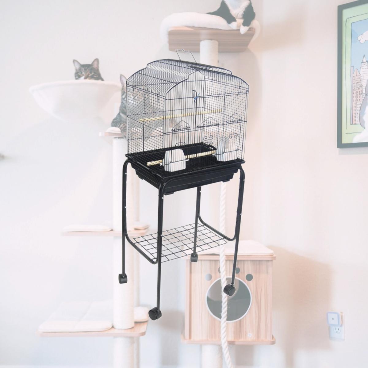Picture of YML 5894-4814BLK Villa Top Bird Cage with Stand, Black