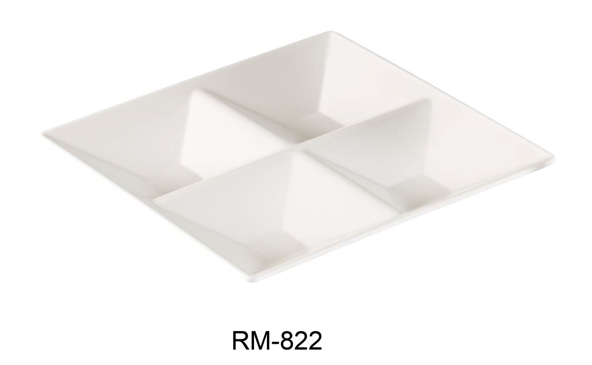 Picture of Yanco RM-822 Rome 4-Compartment Square Plate, White - Pack of 12