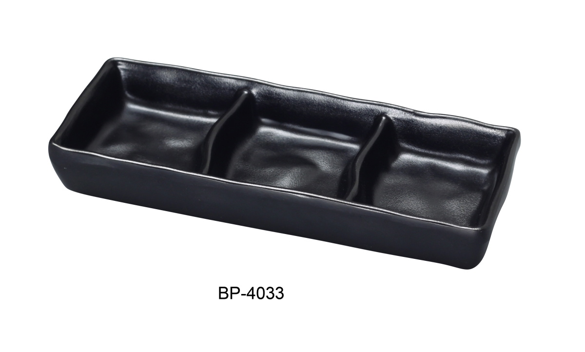 Picture of Yanco BP-4033 Black Pearl-2 New Triple Sauce Dish, Black - Pack of 48