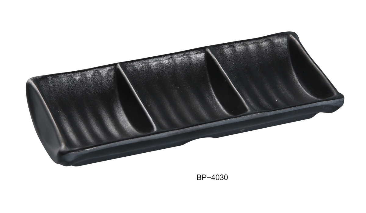 Picture of Yanco BP-4030 Black Pearl-2 Triple Sauce Dish, Black - Pack of 48