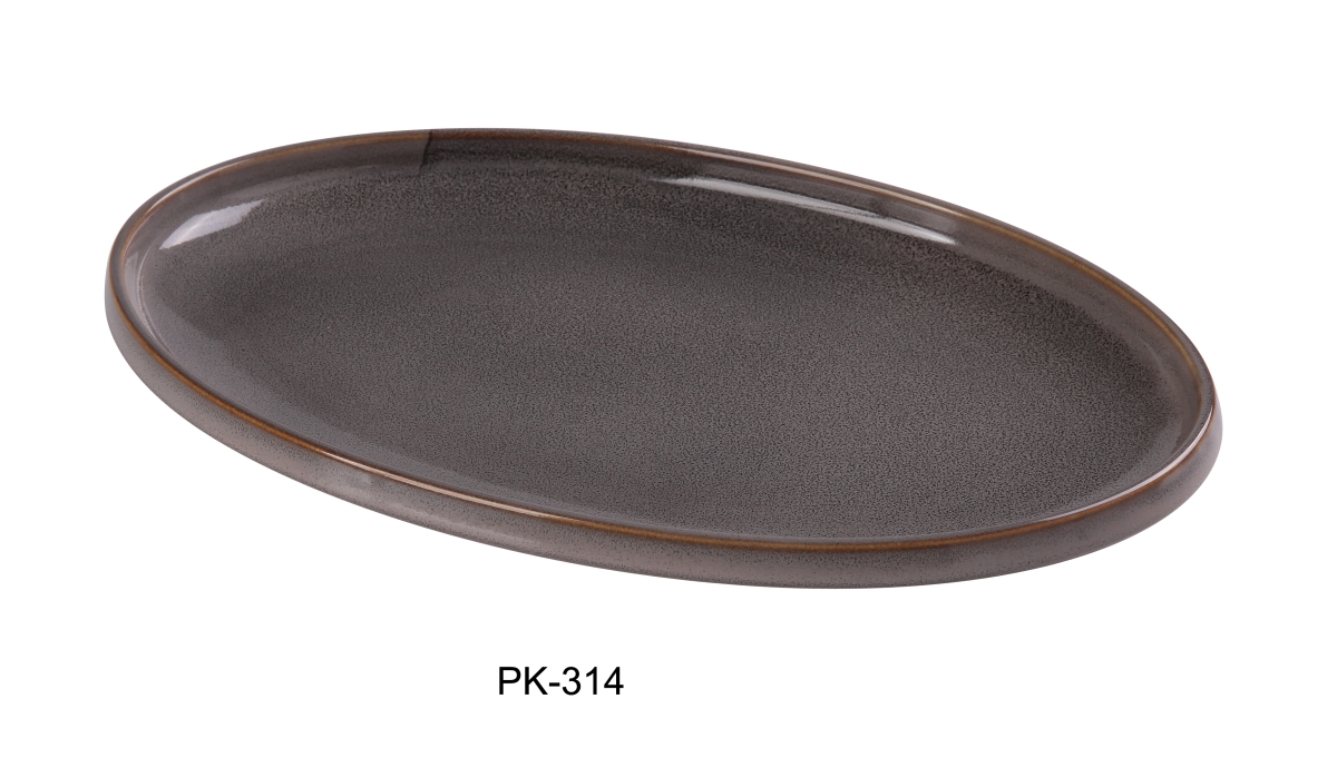 Picture of Yanco PK-314 14 x 9 x 1.5 in. Peacock China Oval Plate, Gray - Pack of 12