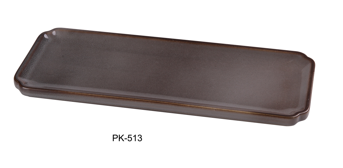 Picture of Yanco PK-513 13 x 5.25 x 0.75 in. Peacock Rectangular China Sushi Plate, Gray - Pack of 12