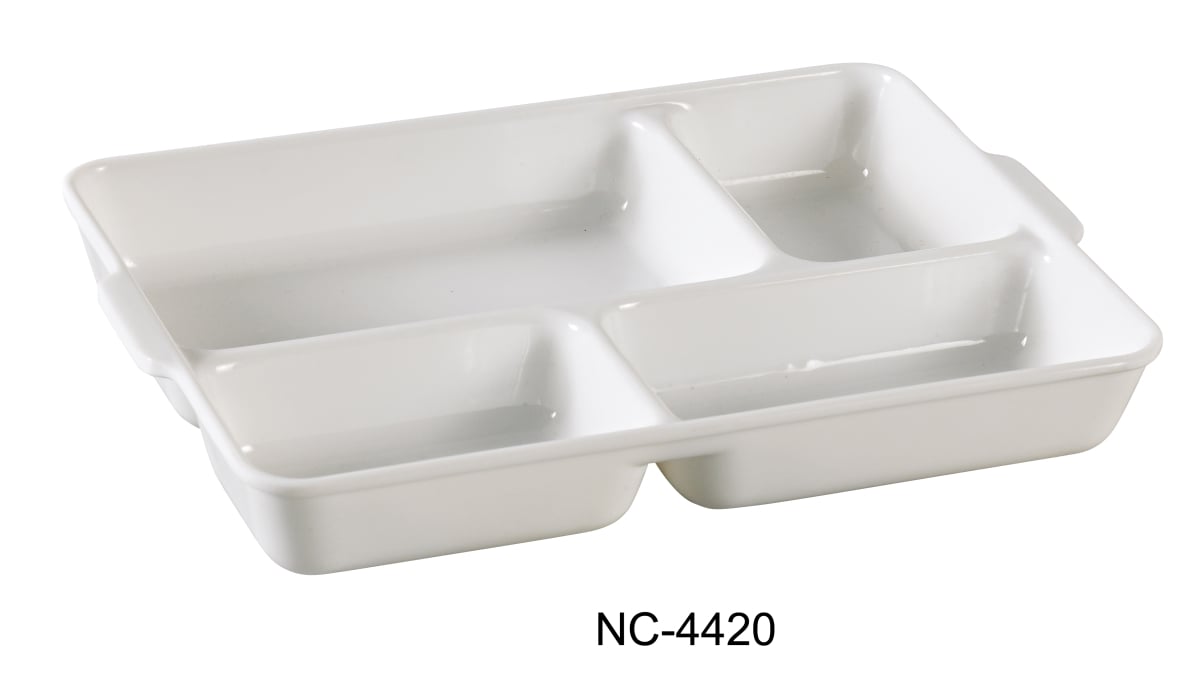 Picture of Yanco NC-4420 Compartment Collection 4-Divided Compartment - Melamine, White - 9.5 x 7 x 1.25 in. - Pack of 24