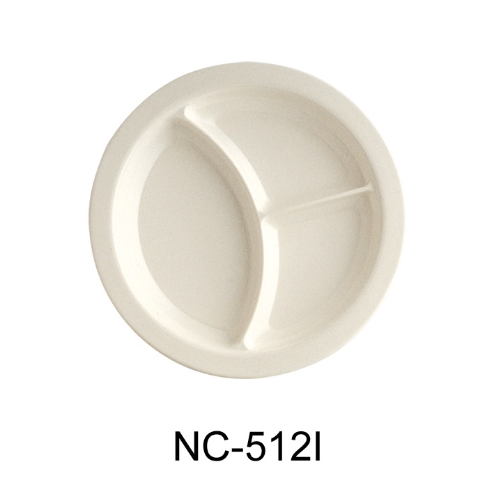 Picture of Yanco NC-512I 9 in. Compartment Collection 3-Compartment Plate with Deep Beveled Foot - Melamine, Ivory - Pack of 24