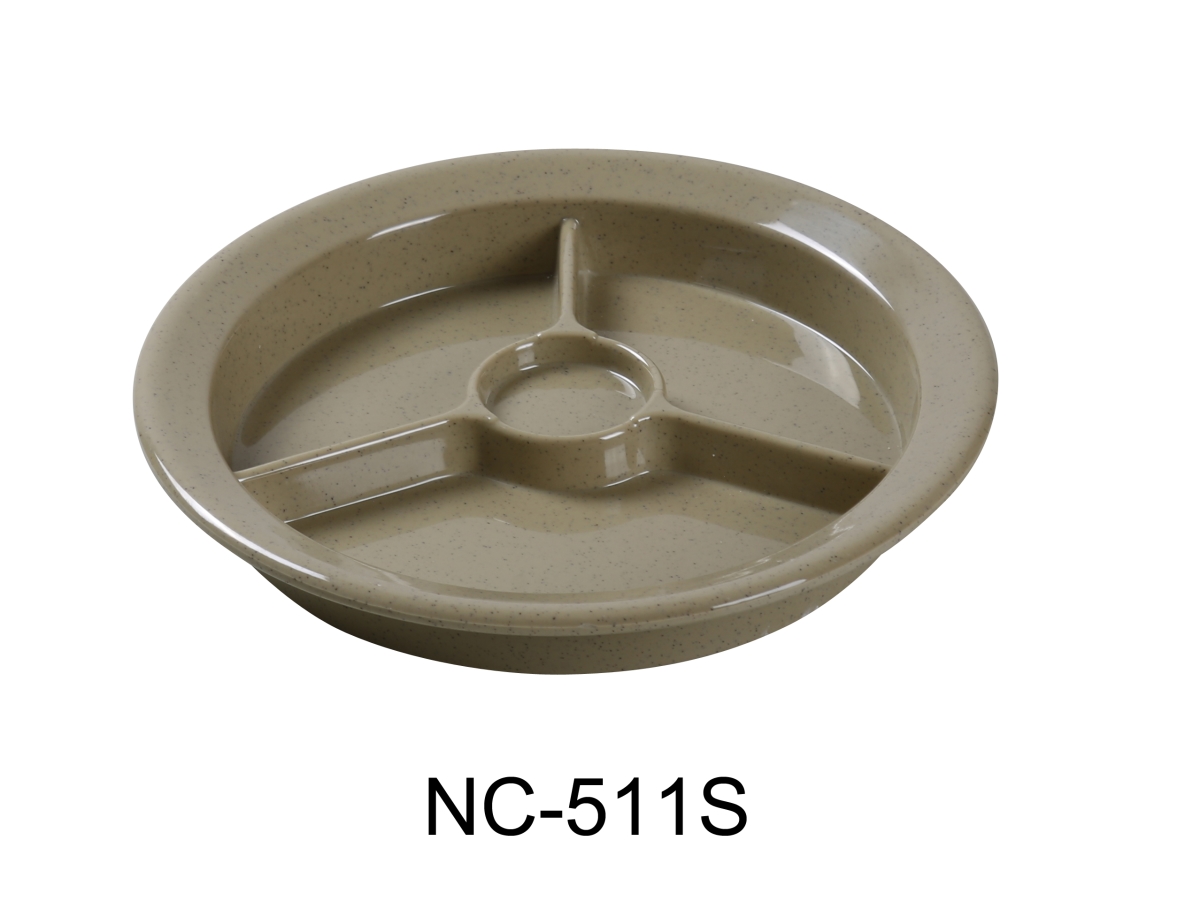 Picture of Yanco NC-511S 9 in. Compartment Collection 3-Compartment Plate with Cup Holder - Melamine, Sand - Pack of 24