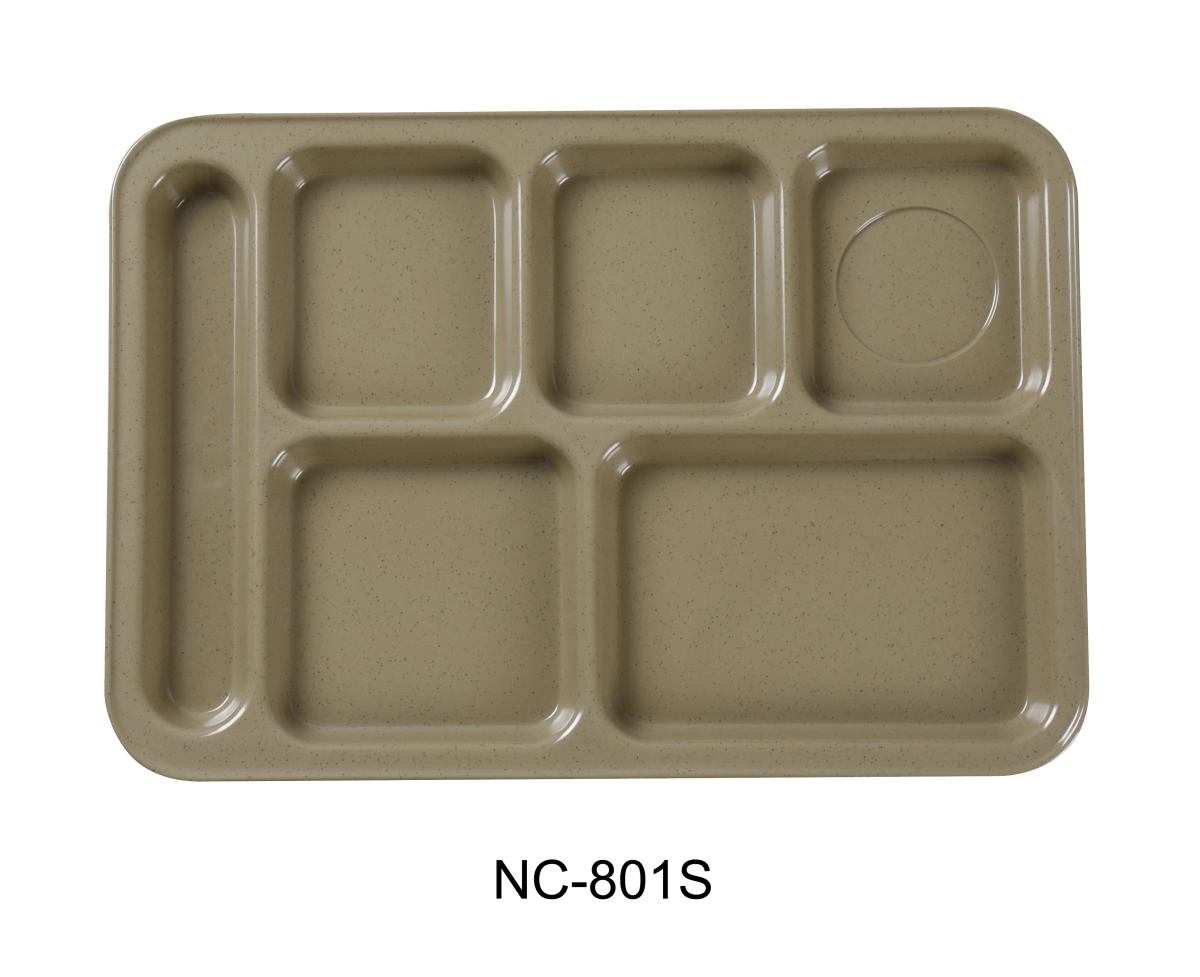 Picture of Yanco NC-801S Compartment Collection 6-Compartment Plate - Left Hand - Melamine, Sand - 14 x 10 in. - Pack of 12