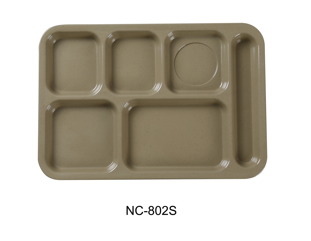NC-802S Compartment Collection 6-Compartment Plate - Right Hand - Melamine, Sand - 14 x 10 in. - Pack of 12