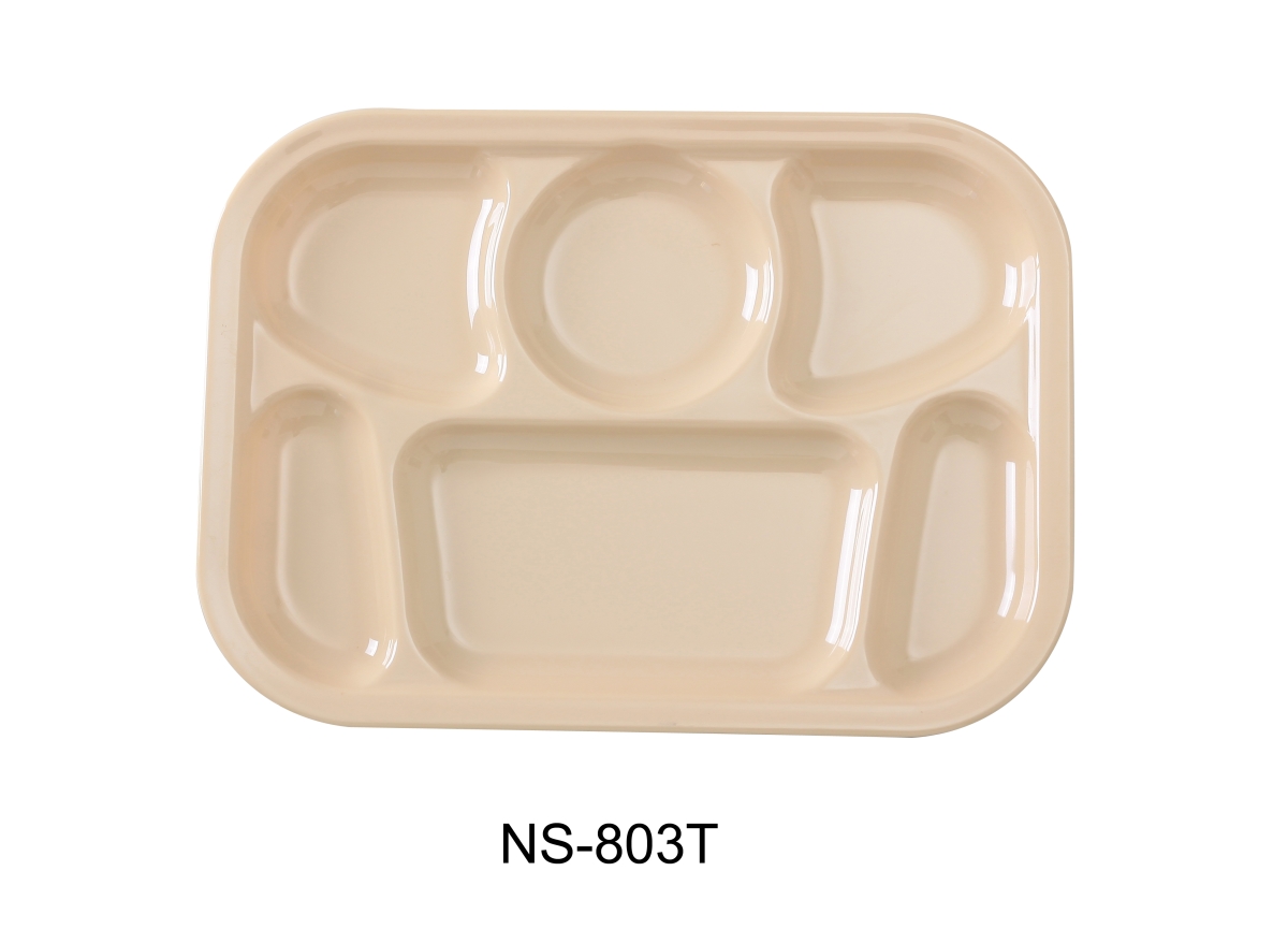 Picture of Yanco NS-803T Nessico 6-Compartment Plate - Rectangular - Melamine, Tan - 13 x 9.5 in. - Pack of 12