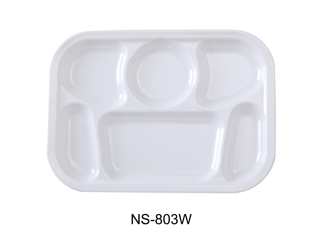 Picture of Yanco NS-803W Nessico 6-Compartment Plate - Melamine, White - 13 x 9.5 in. - Pack of 12