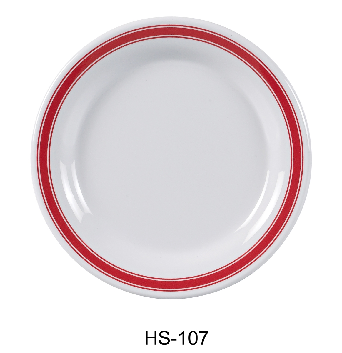 Picture of Yanco HS-107 7.25 in. Houston Round Plate - Melamine, White & Red Rim - Pack of 48