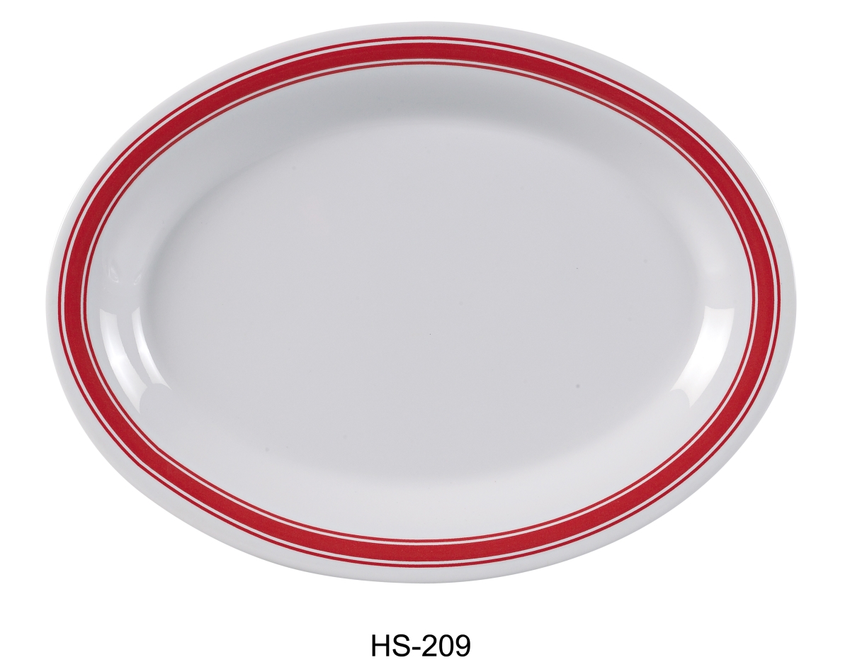Picture of Yanco HS-209 Houston Oval Platter - Melamine, White & Red Rim - 7.25 x 9.5 in. - Pack of 24