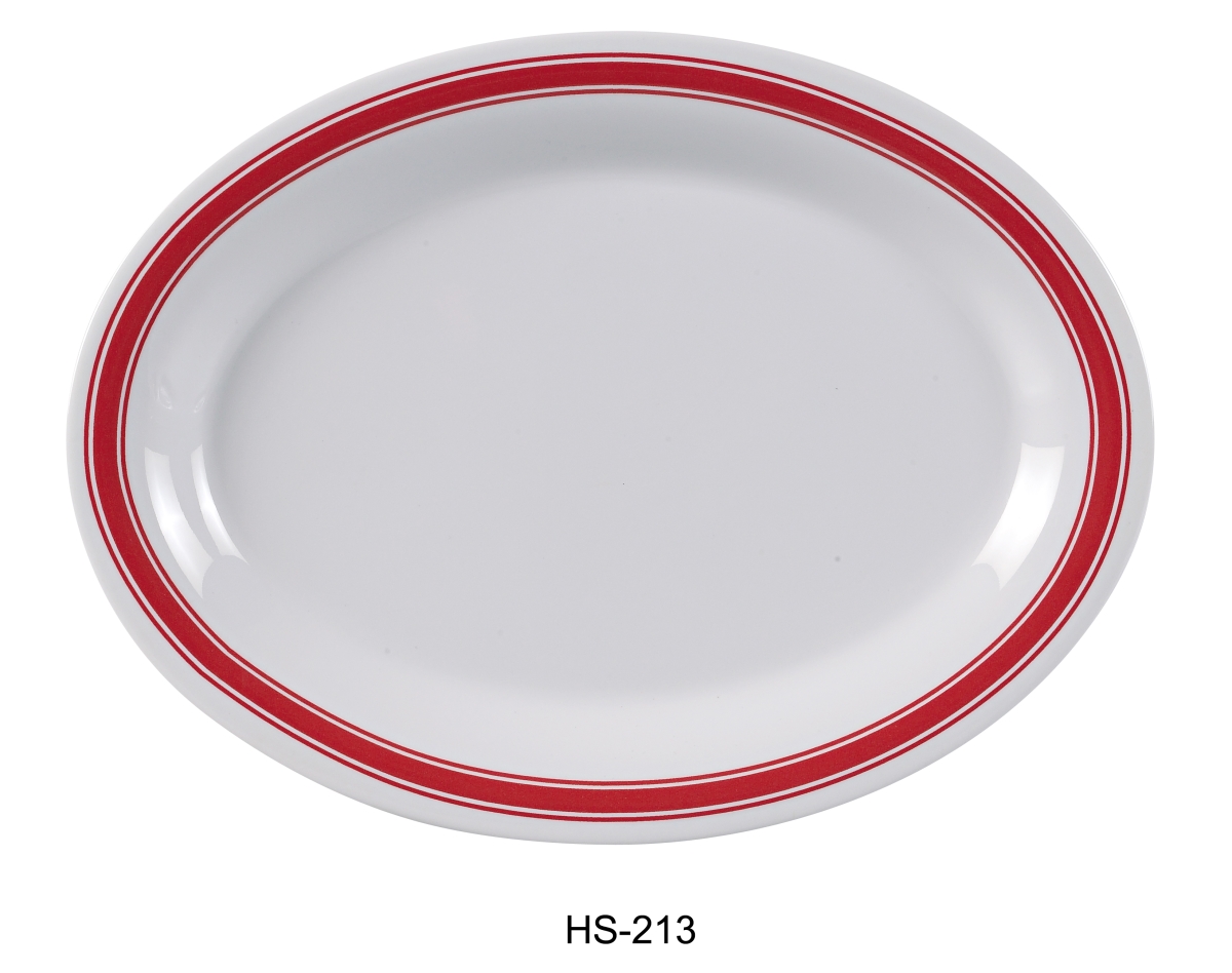 Picture of Yanco HS-213 Houston Oval Platter - Melamine, White & Red Rim - 10.5 x 13.5 in. - Pack of 12