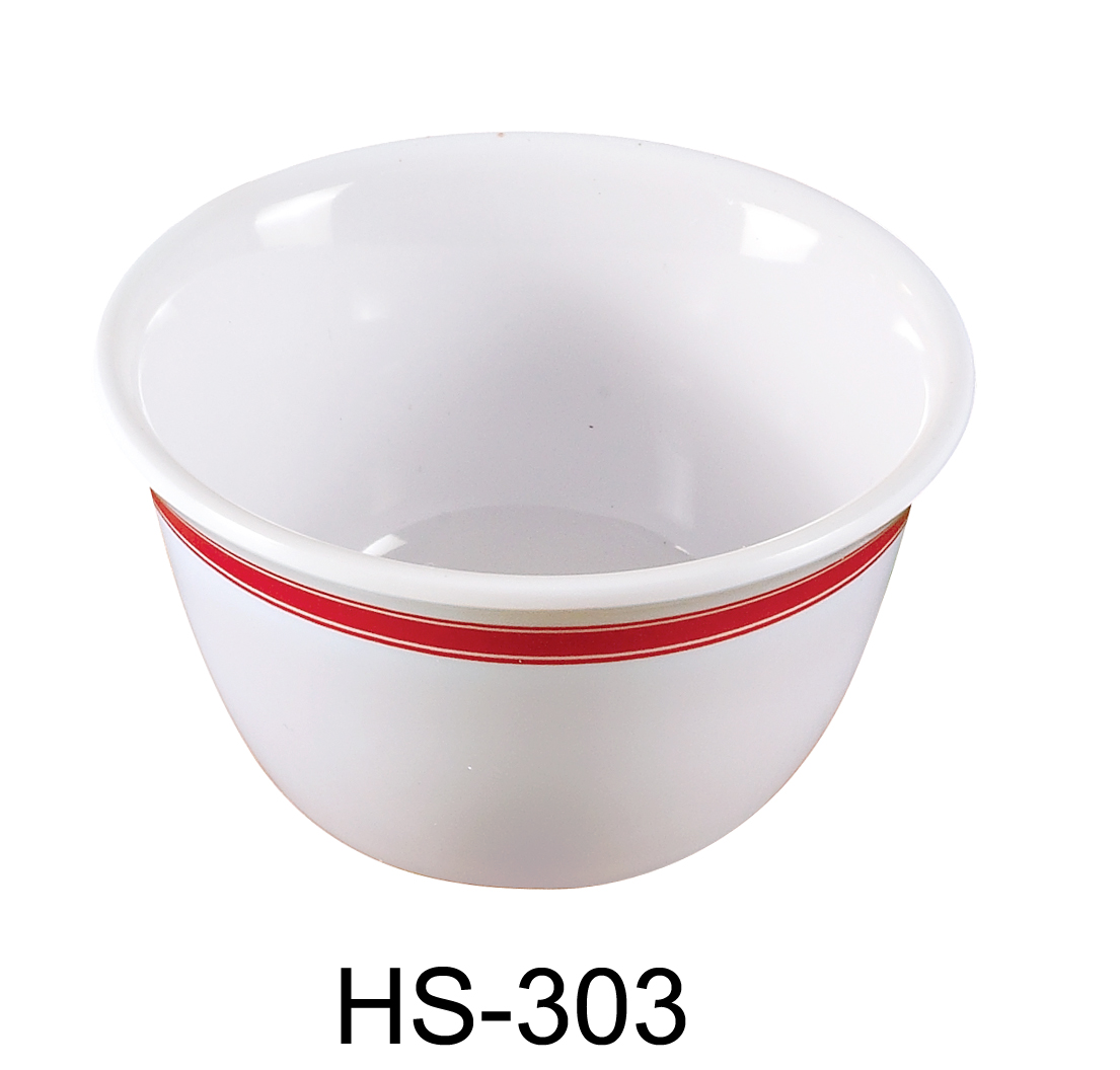 Picture of Yanco HS-303 4 in. 7 oz Houston Bouillon Cup - Melamine, White & Red Rim - Pack of 48