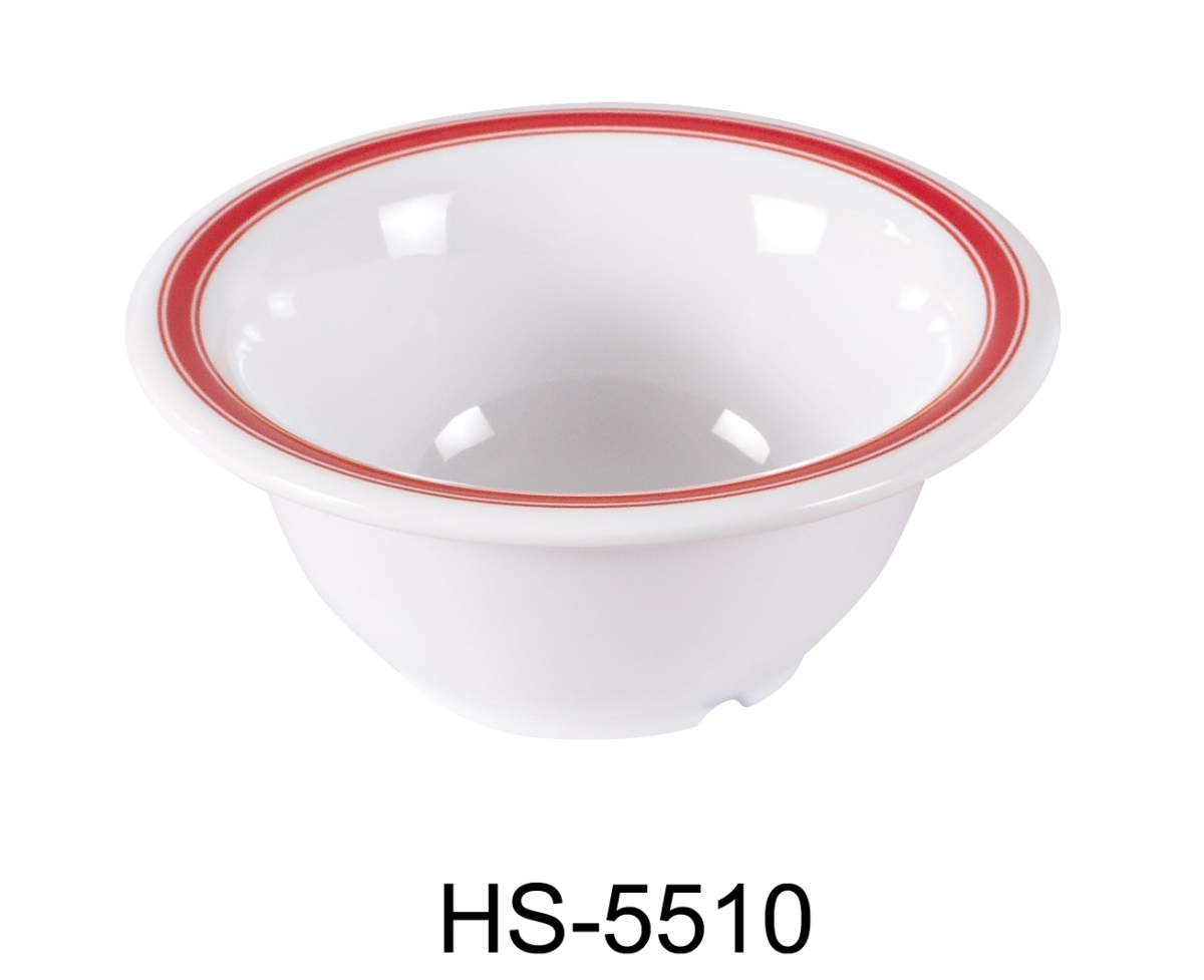 Picture of Yanco HS-5510 5.375 in. 10 oz Houston Soup Bowl - Melamine, White & Red Rim - Pack of 48